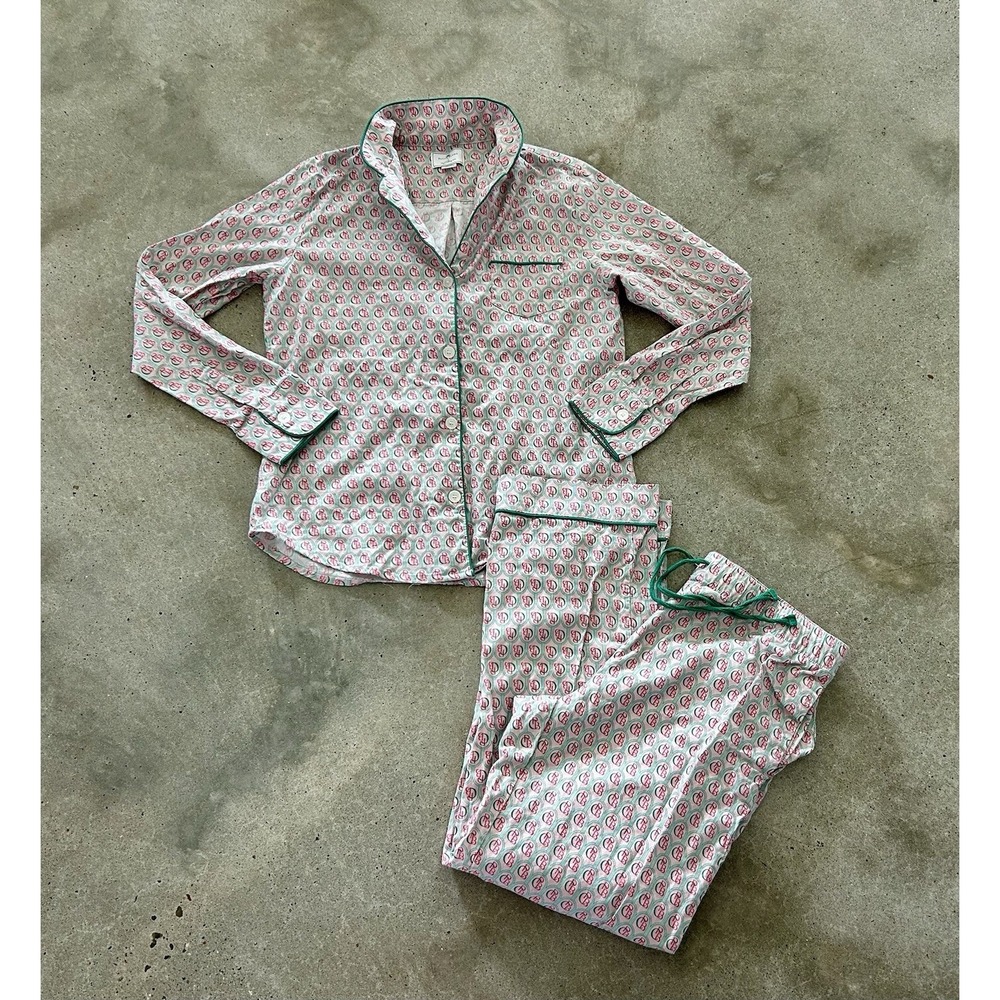 Petite Plume Woman's M Long Sleeve Pajama Set 100% Cotton Colony Hotel Miami